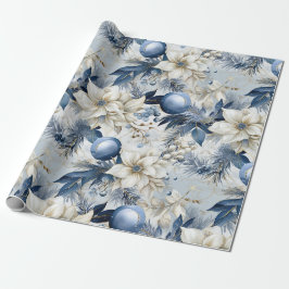 Mooie blauwe kerstballen Xmas Bloemen Cadeaupapier