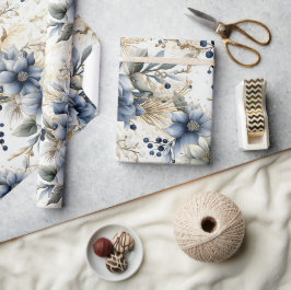 Mooie blauwe kerstballen Xmas Bloemen Cadeaupapier