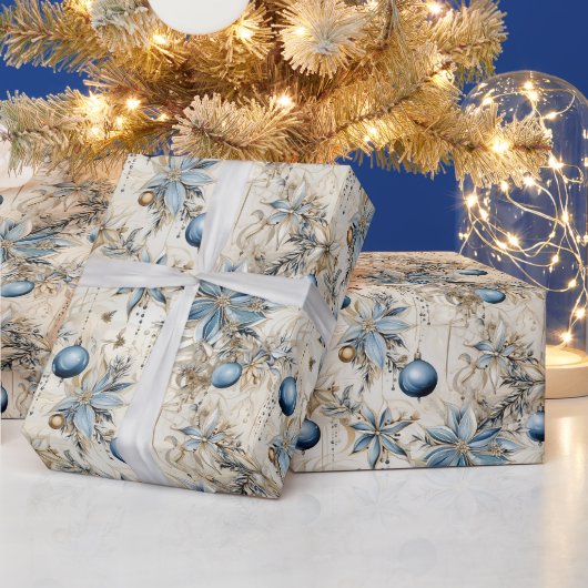 Mooie blauwe kerstballen Xmas Bloemen Cadeaupapier (Feestdagen)