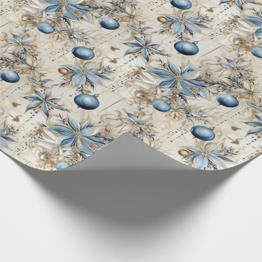 Mooie blauwe kerstballen Xmas Bloemen Cadeaupapier (Hoek)
