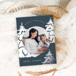 Mooie blauwe kerstboom twee foto vakantie folie feestdagen briefkaart