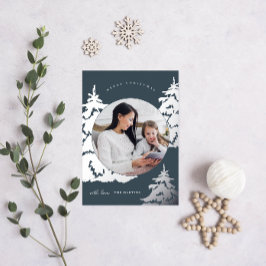 Mooie blauwe kerstboom twee foto vakantie folie feestdagenkaart