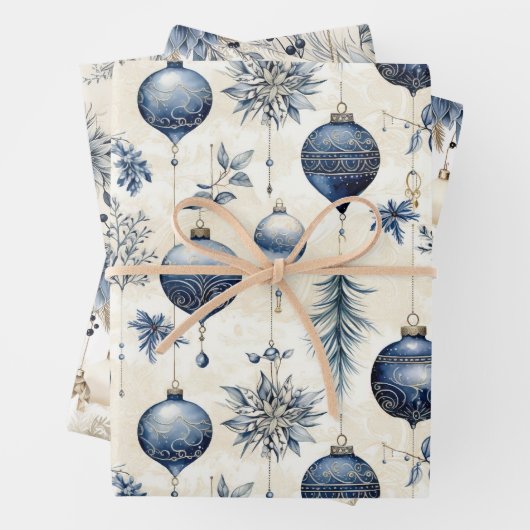 Mooie Blauwe Kerstmis Bauble Mix Inpakpapier Vel (In situ)