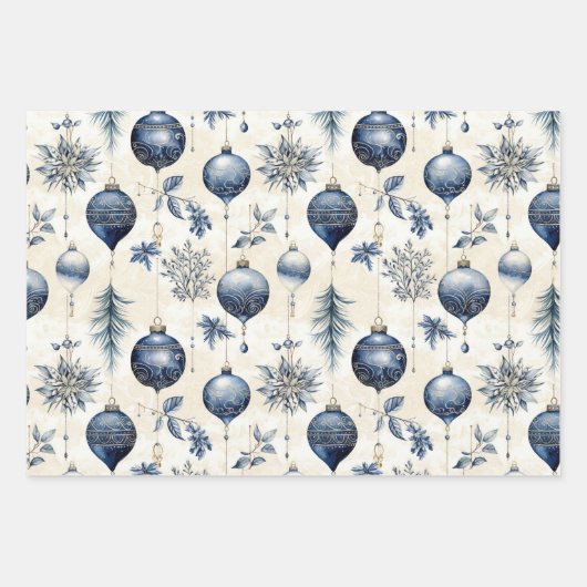 Mooie Blauwe Kerstmis Bauble Mix Inpakpapier Vel (Voorkant)