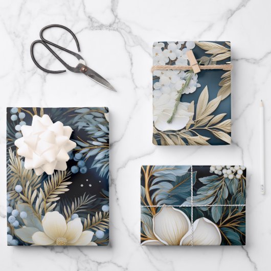 Mooie blauwe kerstmix inpakpapier vel (Voorkant)