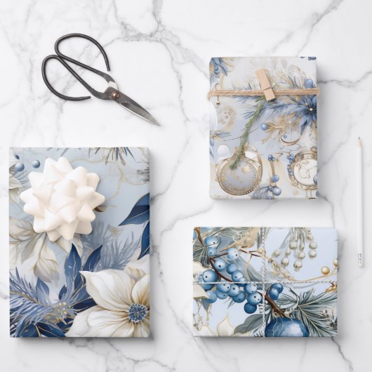 Mooie blauwe kerstmix inpakpapier vel (Voorkant)