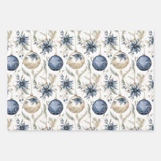 Mooie blauwe kerstmix inpakpapier vel (Voorkant 2)