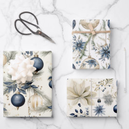 Mooie blauwe kerstmix inpakpapier vel