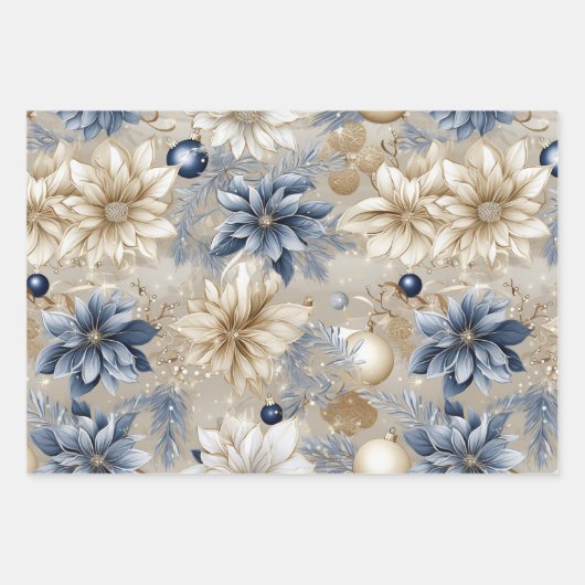 Mooie blauwe kerstmix inpakpapier vel (Voorkant)