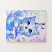 Mooie Blauwe Kitten Gepersonaliseerde Naam Legpuzz Legpuzzel (Horizontaal)