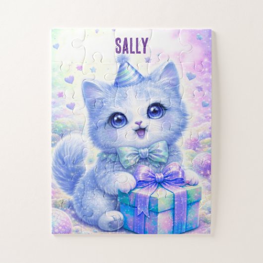 Mooie Blauwe Kitten Gepersonaliseerde Naam Legpuzz Legpuzzel (Verticaal)