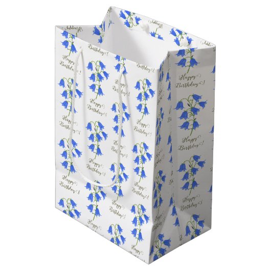 Mooie Blauwe Klokjes Wit Medium Cadeauzakje (Voorkant Gekanteld)