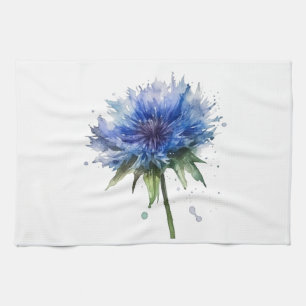 Mooie blauwe korenbloem in waterverf theedoek