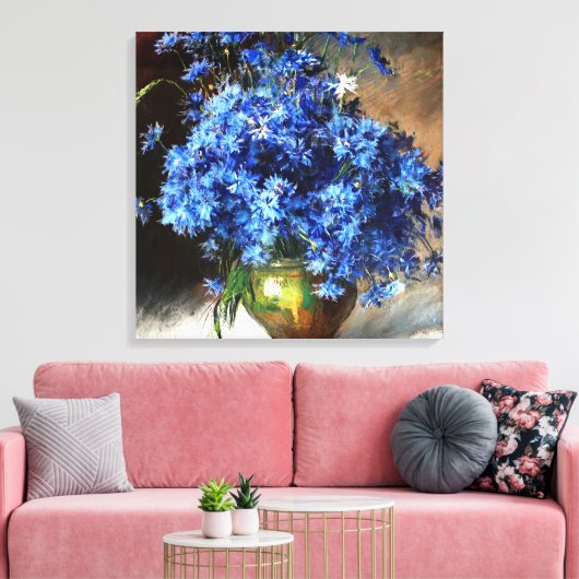 Mooie blauwe korenbloemen schilderij, canvas afdruk (Insitu (Woonkamer))