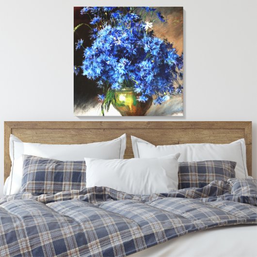 Mooie blauwe korenbloemen schilderij, canvas afdruk (Insitu (Slaapkamer))
