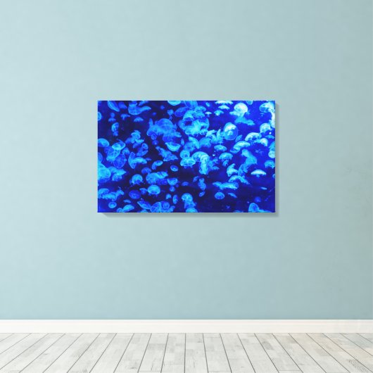 Mooie blauwe kwal canvas afdruk (Insitu (Houten vloer))