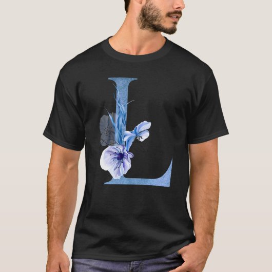 Mooie Blauwe L Letter Bloemen Initiaal Bloemen Ma T-shirt (Voorkant)