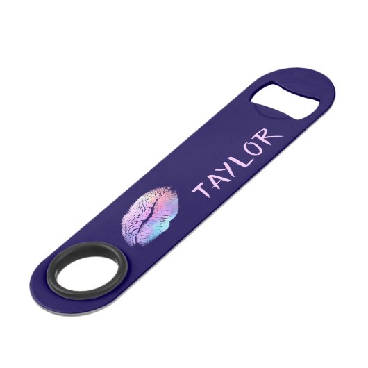 Mooie blauwe lippenstift print speed flessenopener (Voorkant Gekanteld)