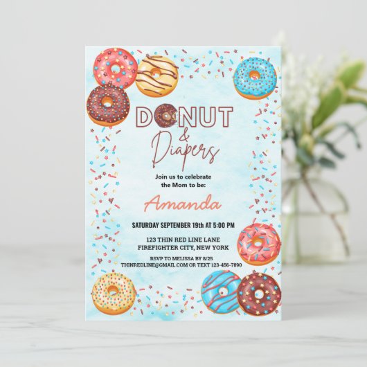 Mooie Blauwe Lucht Donuts Luier Baby Shower  Kaart (Staand voorkant)