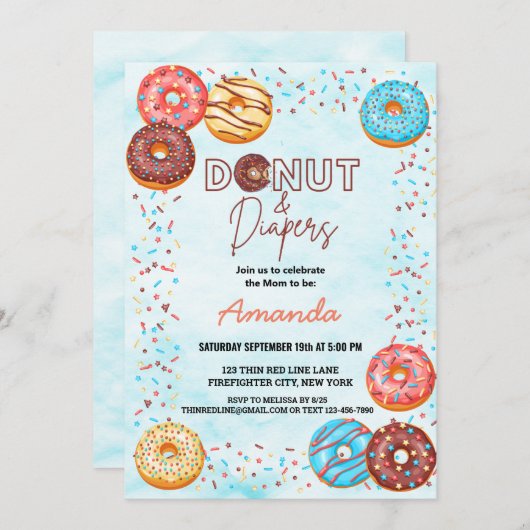 Mooie Blauwe Lucht Donuts Luier Baby Shower Kaart (Voorkant / Achterkant)