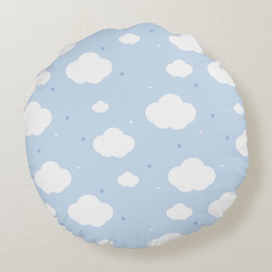 Mooie blauwe lucht met aangepast monogram en naam rond kussen (Achterkant)