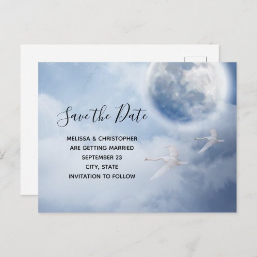 Mooie blauwe lucht met vliegende zwanen Save the D Uitnodiging Briefkaart (Voorkant / Achterkant)