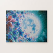 Mooie blauwe maan met bloemen legpuzzel (Horizontaal)