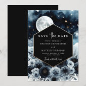 Mooie blauwe maanverlichte bruiloft save the date (Voorkant / Achterkant)