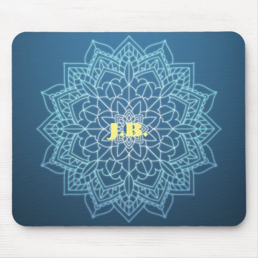 Mooie Blauwe Mandala met Monogram Muismat (Voorkant)