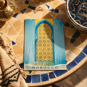 Mooie Blauwe Marokkaanse Deur in Marrakech Ansicht Briefkaart