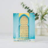 Mooie Blauwe Marokkaanse Deur in Marrakech Briefka Briefkaart (Staand voorkant)