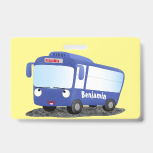 Mooie blauwe moderne bus cartoon illustratie badge