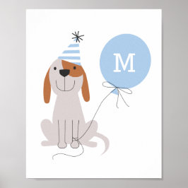 Mooie blauwe monogram honden puppy slaapkamer poster