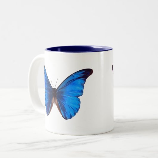 Mooie Blauwe Monrach vlinder  kunst Tweekleurige Koffiemok (Voorkant links)