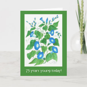 Mooie Blauwe Morgen Glorie Bloemen 75e Verjaardag Kaart