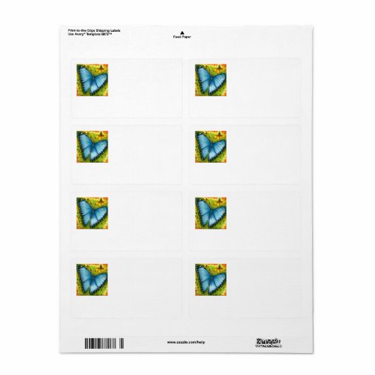 Mooie blauwe Morpho vlinder mailing labels (Full Sheet)