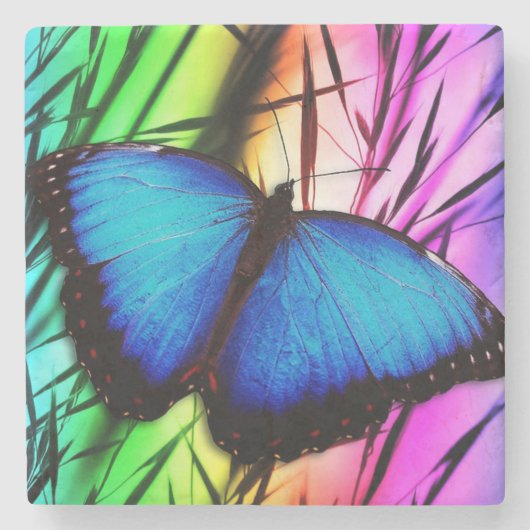 Mooie Blauwe Morpho-vlinder Stenen Onderzetter (Voorkant)