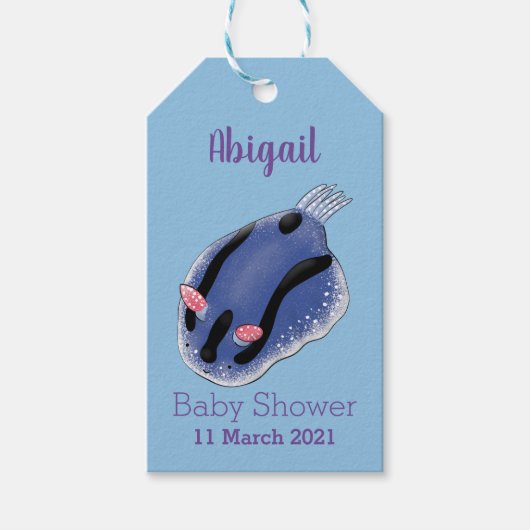 Mooie blauwe naaktfoto cartoon cadeaulabel (Voorkant)