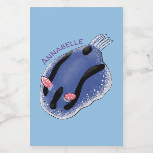 Mooie blauwe naaktfoto cartoon voedselcontainer etiket (Enkel label)