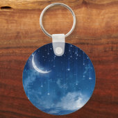 Mooie blauwe nachthemel en halve maan sleutelhanger (Voorkant)