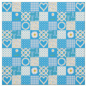 Mooie Blauwe Nep Patchwork Madeliefketting Stof (Swatch)