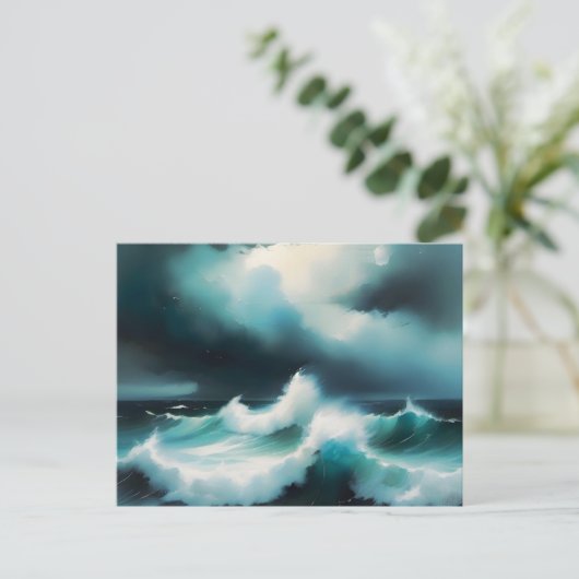 Mooie Blauwe Oceaan golven schilderij Briefkaart (Staand voorkant)