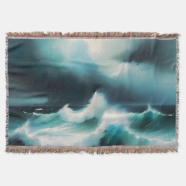 Mooie Blauwe Oceaan golven schilderij Deken
