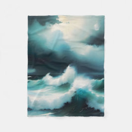 Mooie Blauwe Oceaan golven schilderij Fleece Deken