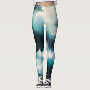 Mooie Blauwe Oceaan golven schilderij Leggings