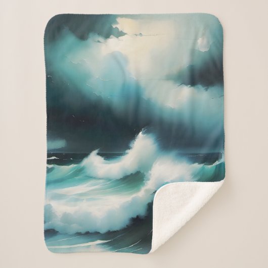 Mooie Blauwe Oceaan golven schilderij Sherpa Deken (Voorkant)