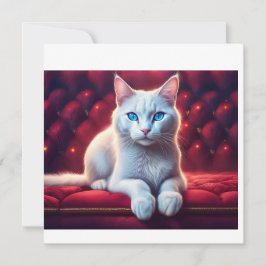 Mooie blauwe ogen albino kat op exotische rode ban kaart