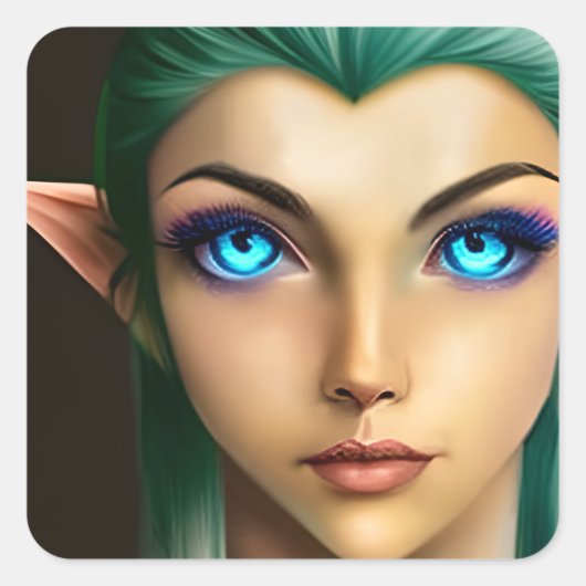 Mooie Blauwe Ogen Fairy Vierkante Sticker (Voorkant)