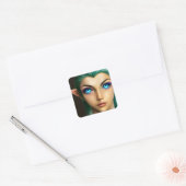 Mooie Blauwe Ogen Fairy Vierkante Sticker (Envelop)