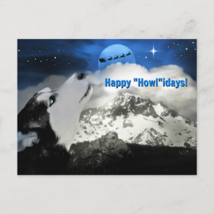 Mooie Blauwe Ogen Husky Prettige Feestdagen Kaarte
